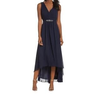 Eliza J Embellished high low chiffon dress gown blue size 8